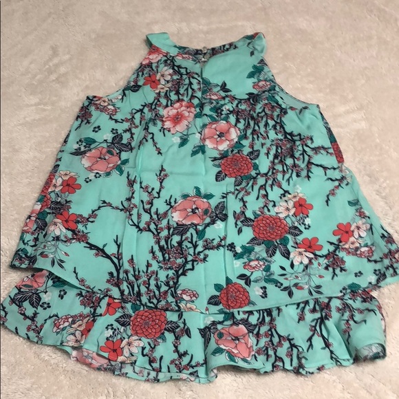 Amy Byer teal floral sleeveless top size large - Picture 7 of 8